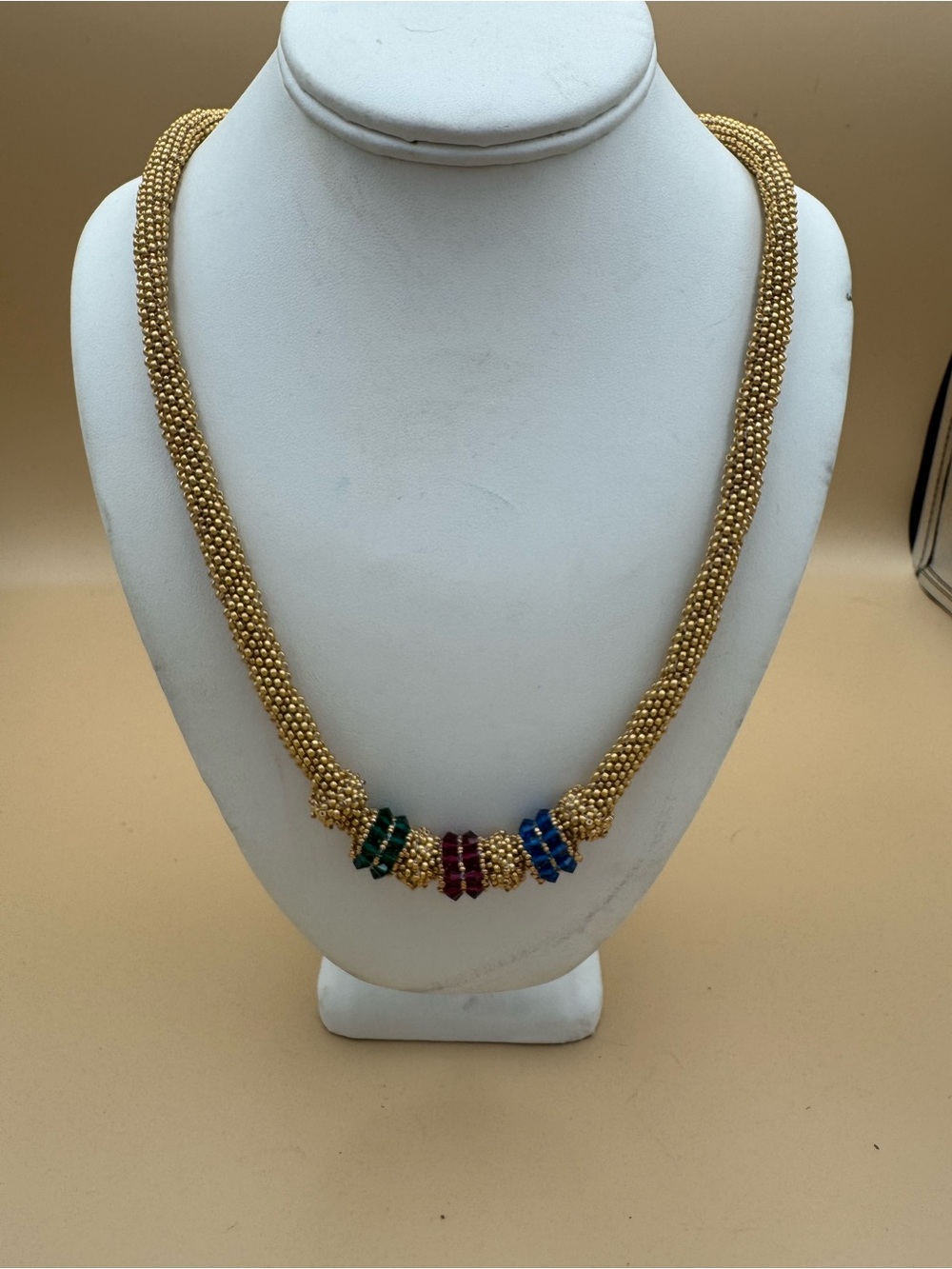 Gold Beaded Statement Necklace with Multicolor Accent 117